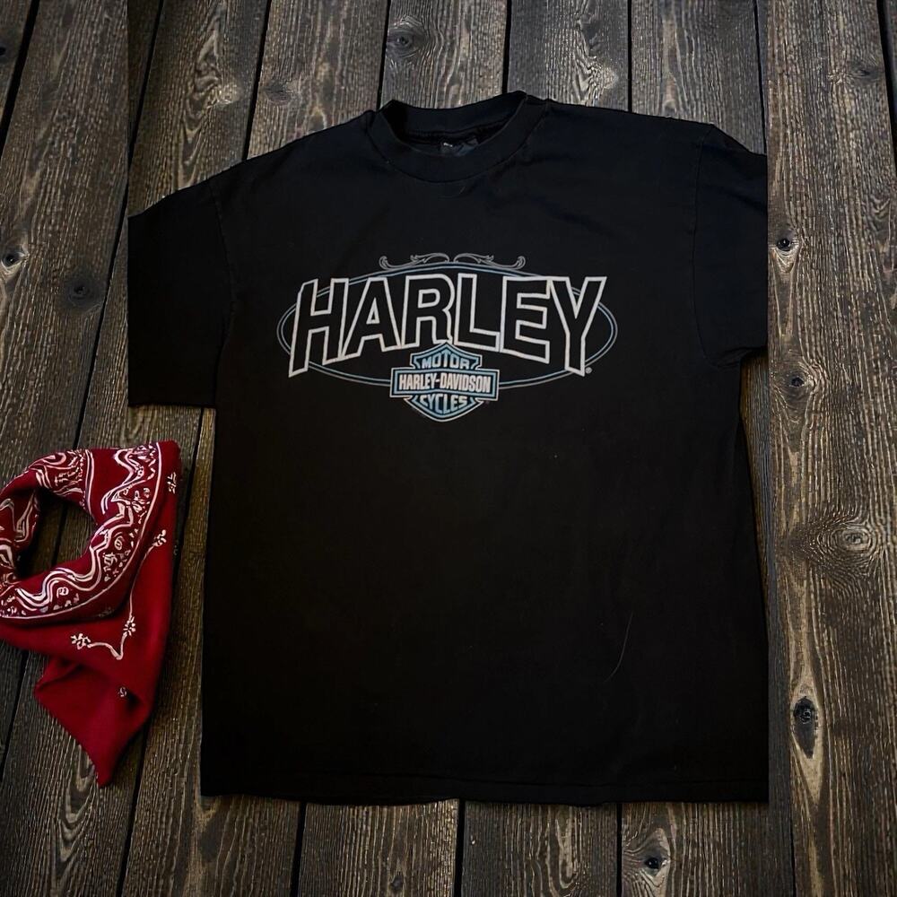 VINTAGE SINGLE STITCH HARLEY DAVIDSON T-Shirt 2 Sided Danbury CT 1987 Large
